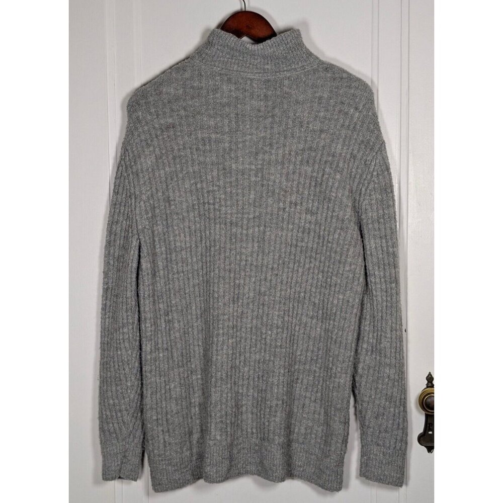LL Bean Women’s Large Cozy Cloud 1/4 Zip Gray Nylon Wool Blend Knit Sweater - Picture 2 of 4